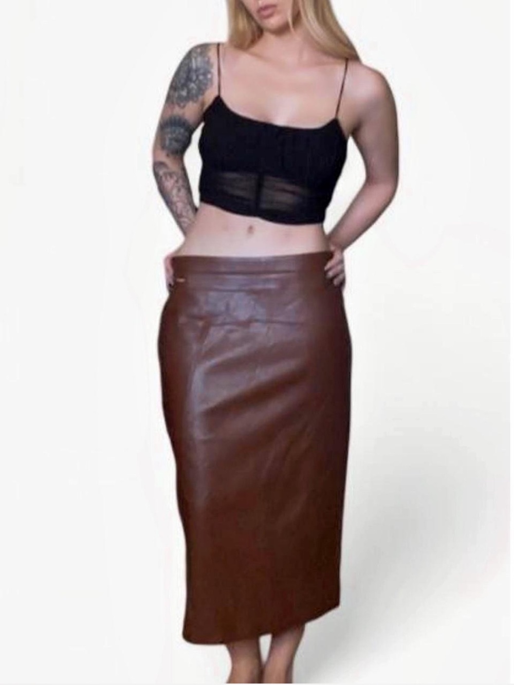 NWT MARC NEW YORK Brown Faux Leather Full Control Waistband Pencil Skirt Med M